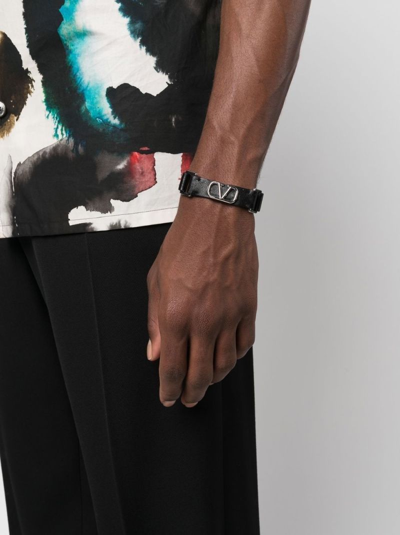 Black Leather Vlogo Signature Bracelet