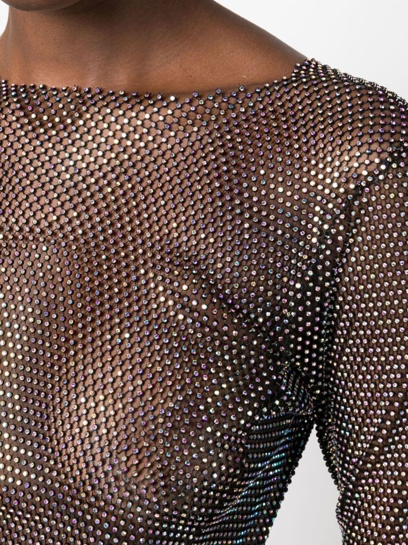 Black Feather Cuff Crystal Cropped Top