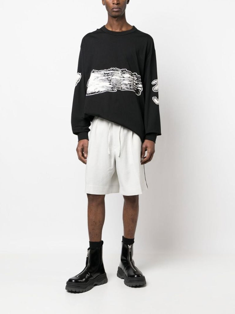 White Side-stripe Cotton Shorts