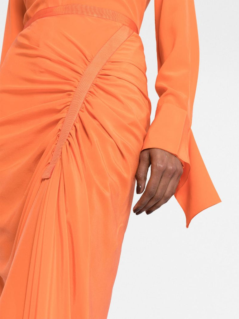 Orange Gathered Maxi Skirt