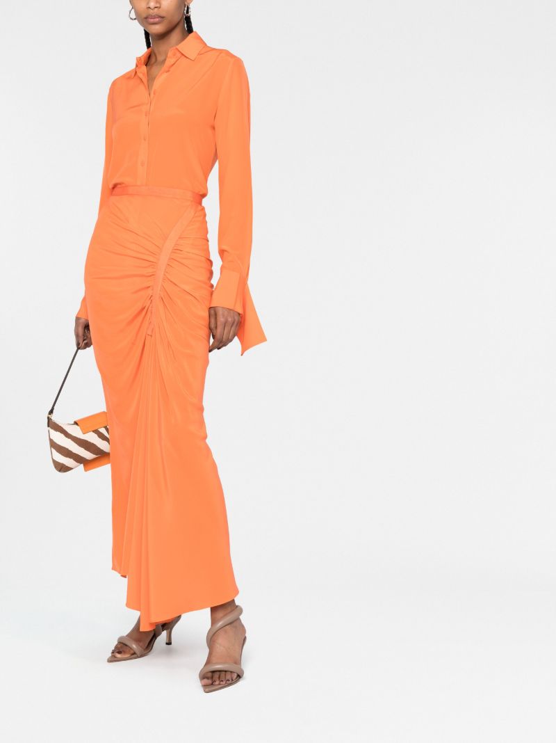 Orange Gathered Maxi Skirt