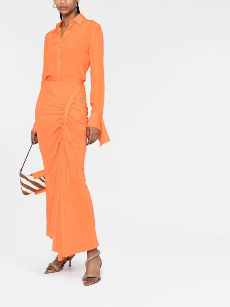 Orange Gathered Maxi Skirt