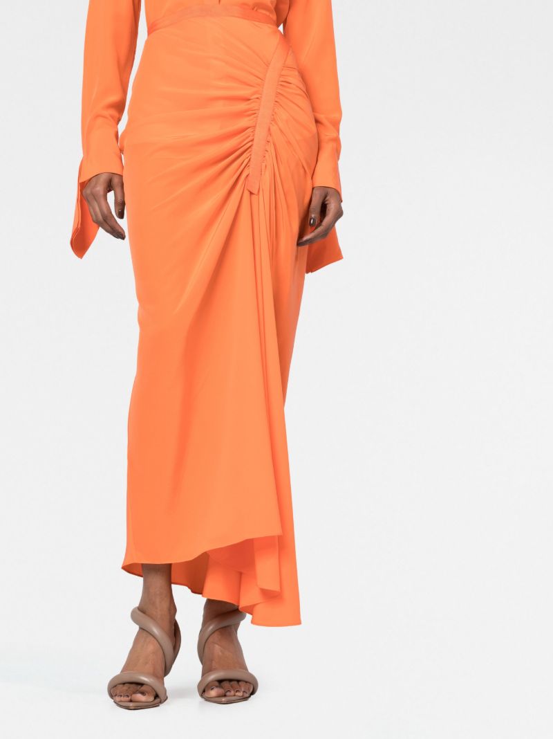 Orange Gathered Maxi Skirt
