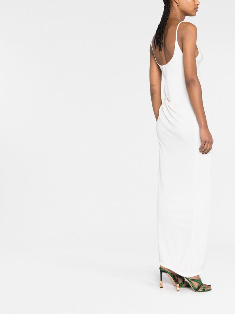 White Duality Orbit Ruched Midi Dress
