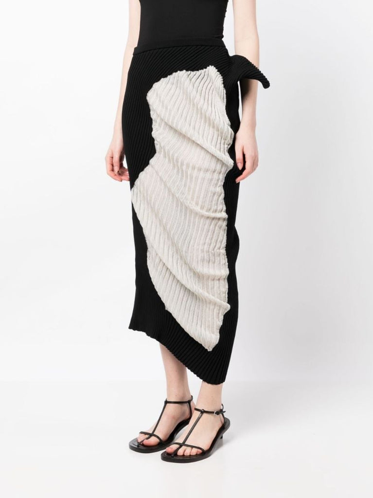 Black Draped Ribbed Knit Skirt