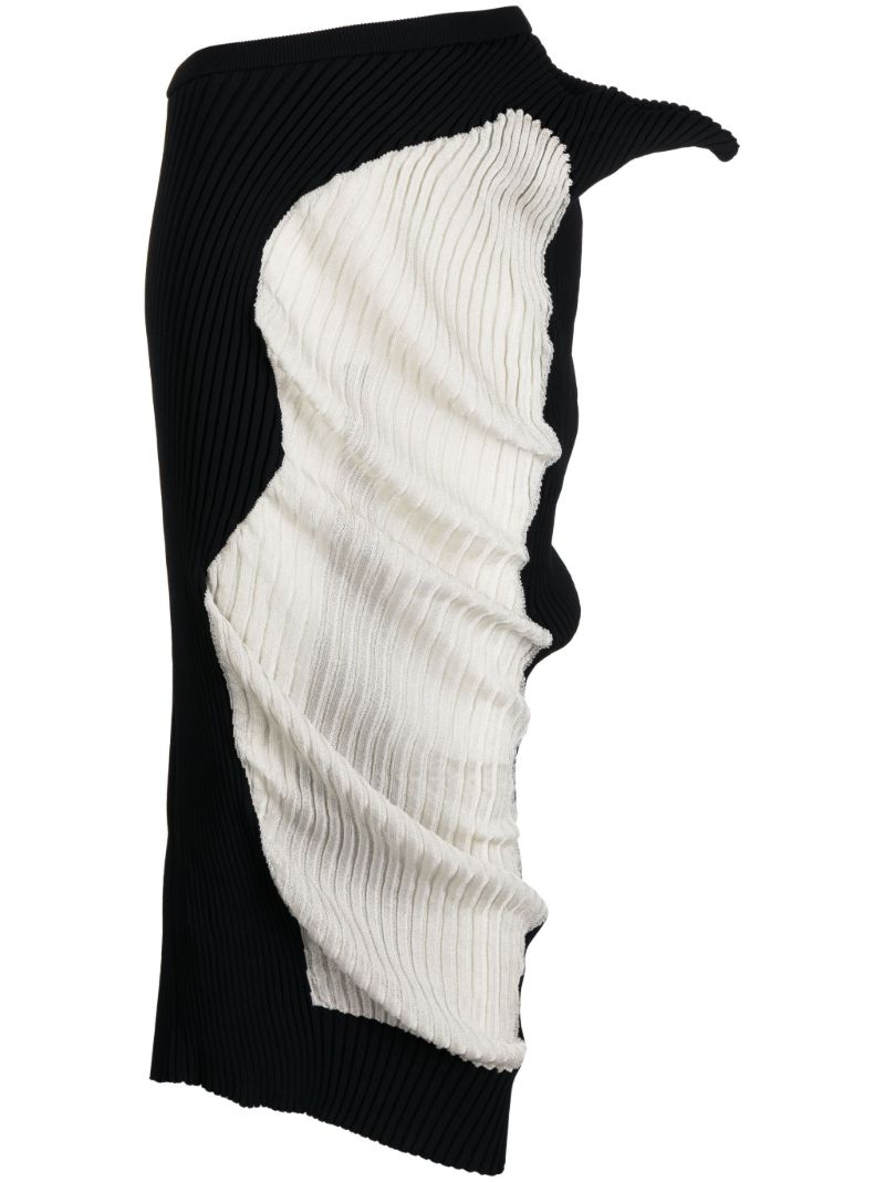 Black Draped Ribbed Knit Skirt