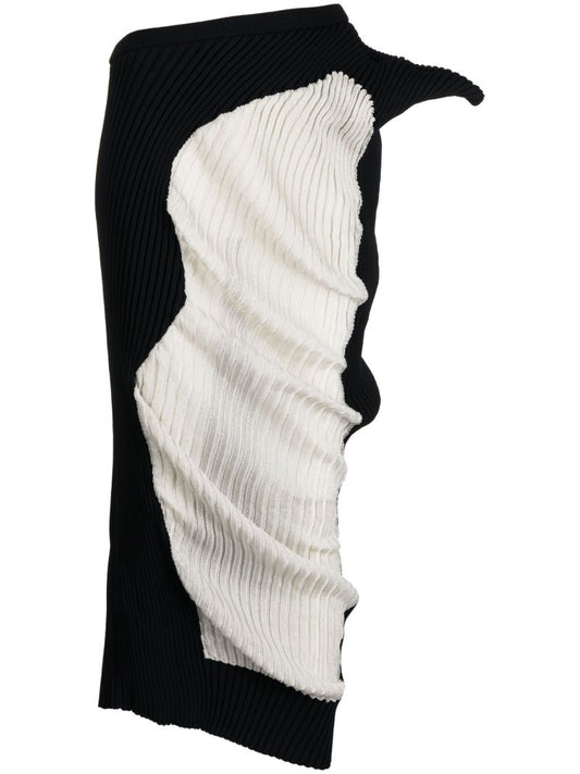 Black Draped Ribbed Knit Skirt