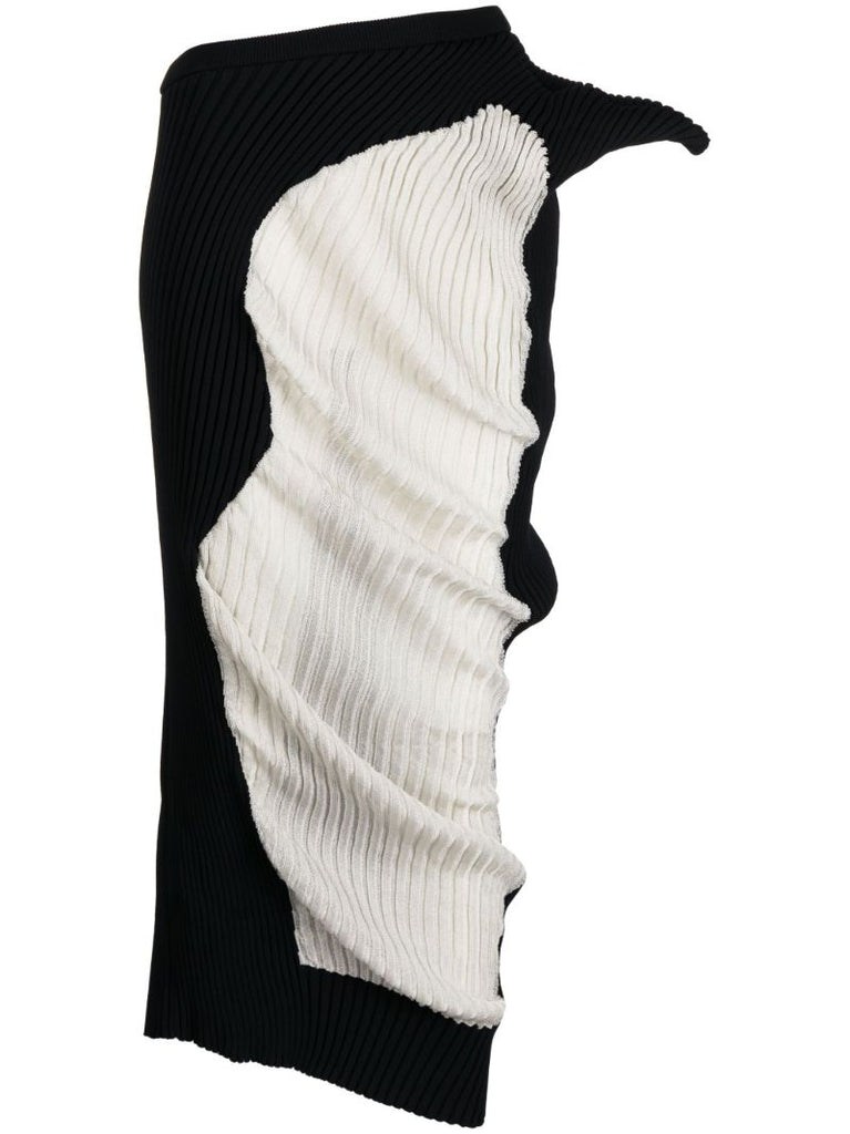 Black Draped Ribbed Knit Skirt