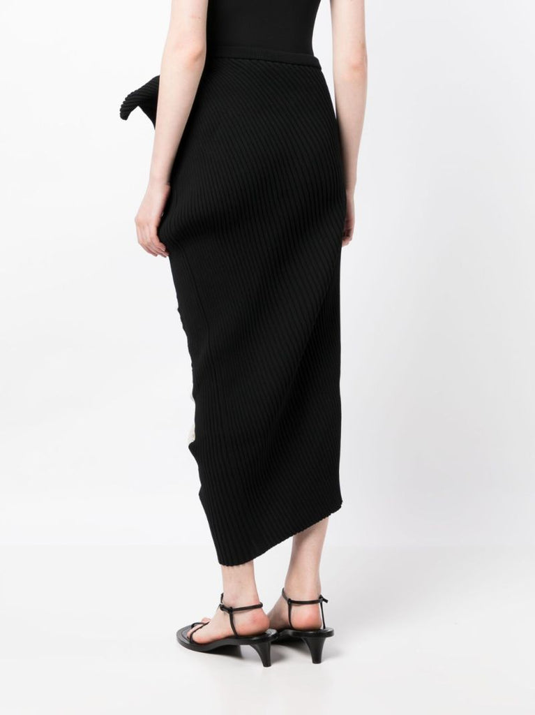 Black Draped Ribbed Knit Skirt