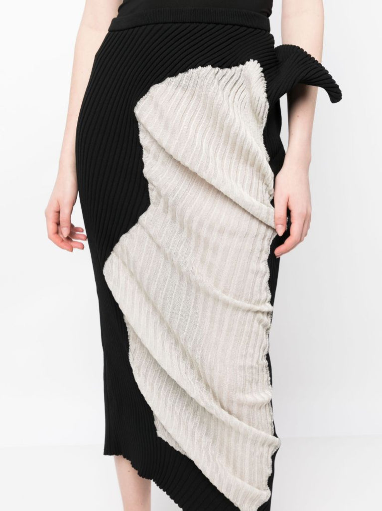 Black Draped Ribbed Knit Skirt