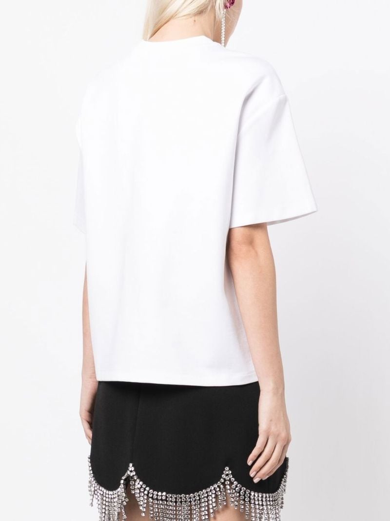 White Flower Embellished Cut-out T-shirt