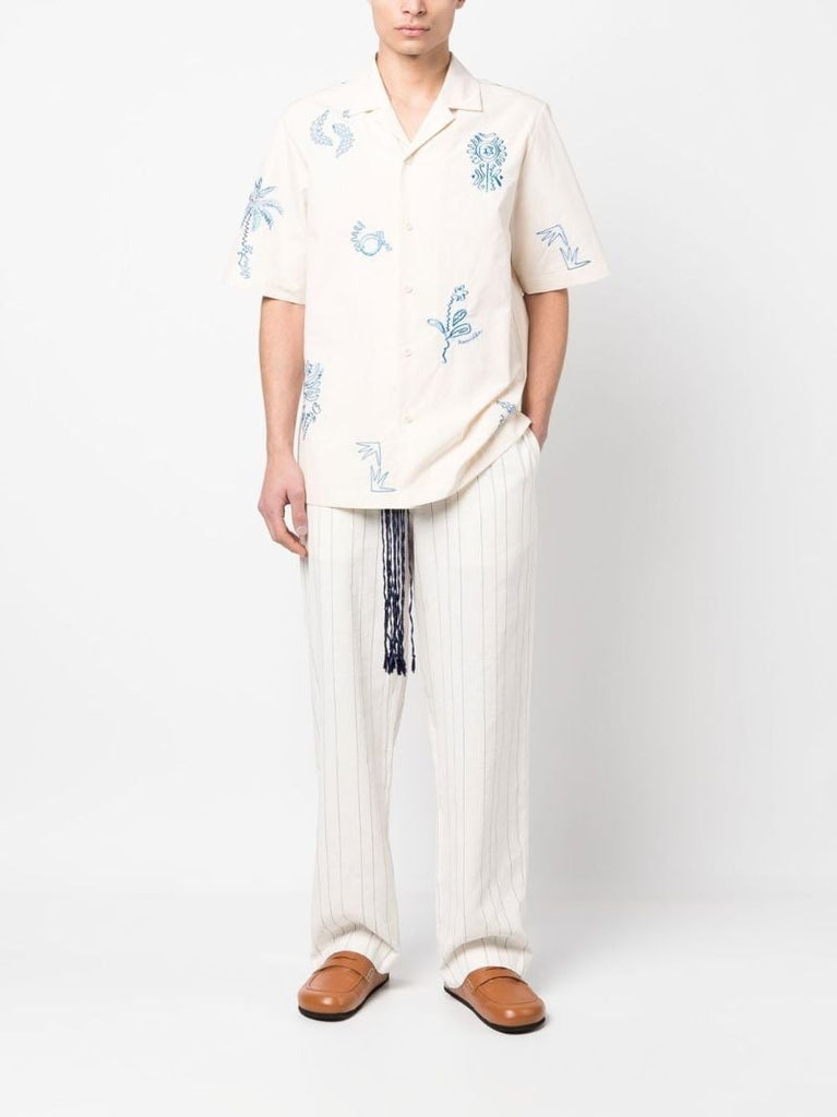 Neutral Pinstripe Drawstring Trousers