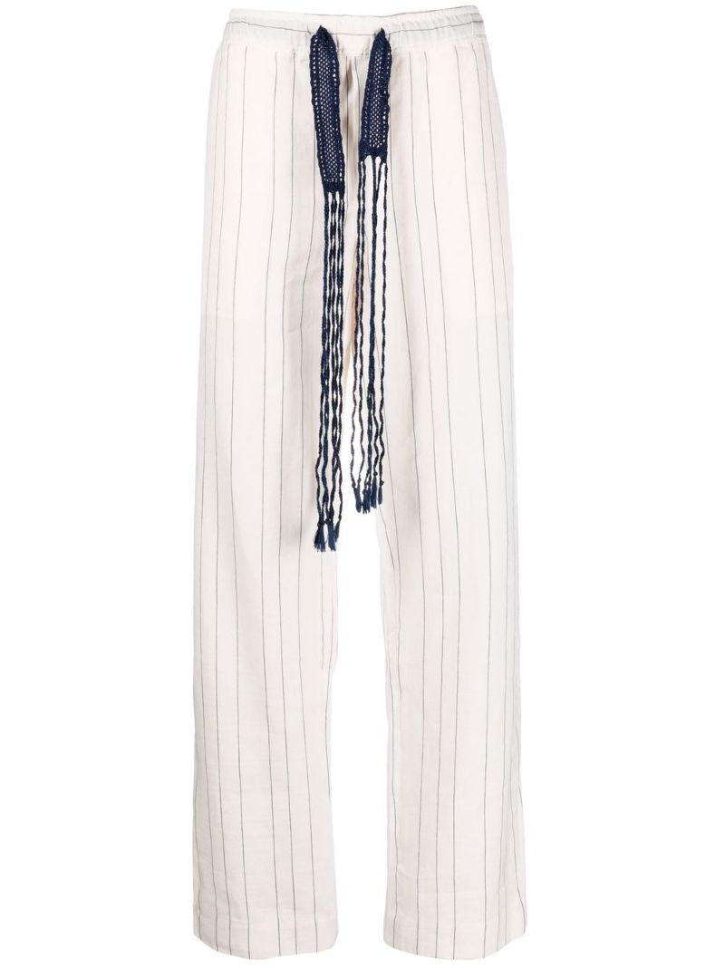 Neutral Pinstripe Drawstring Trousers