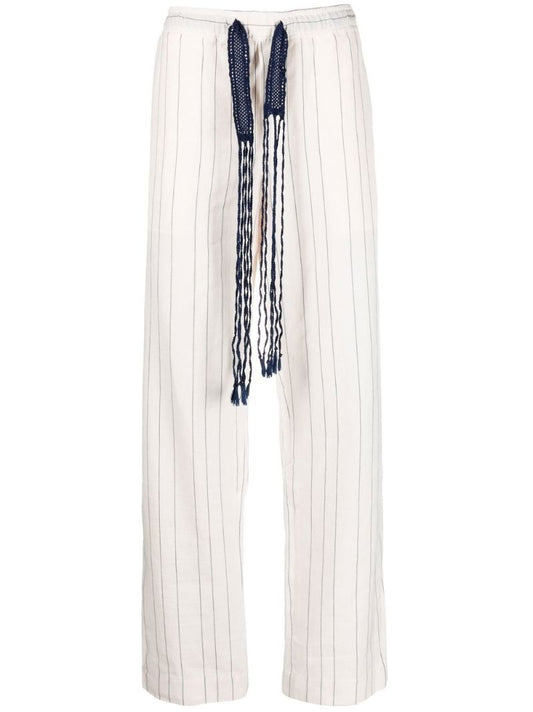 Neutral Pinstripe Drawstring Trousers
