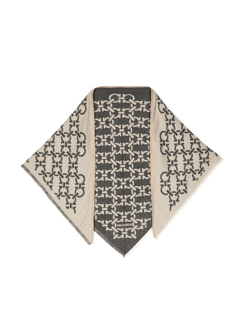 Beige and Grey Gancini Knitted Scarf