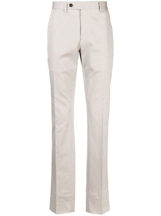Beige Straight Cotton Chino Trousers