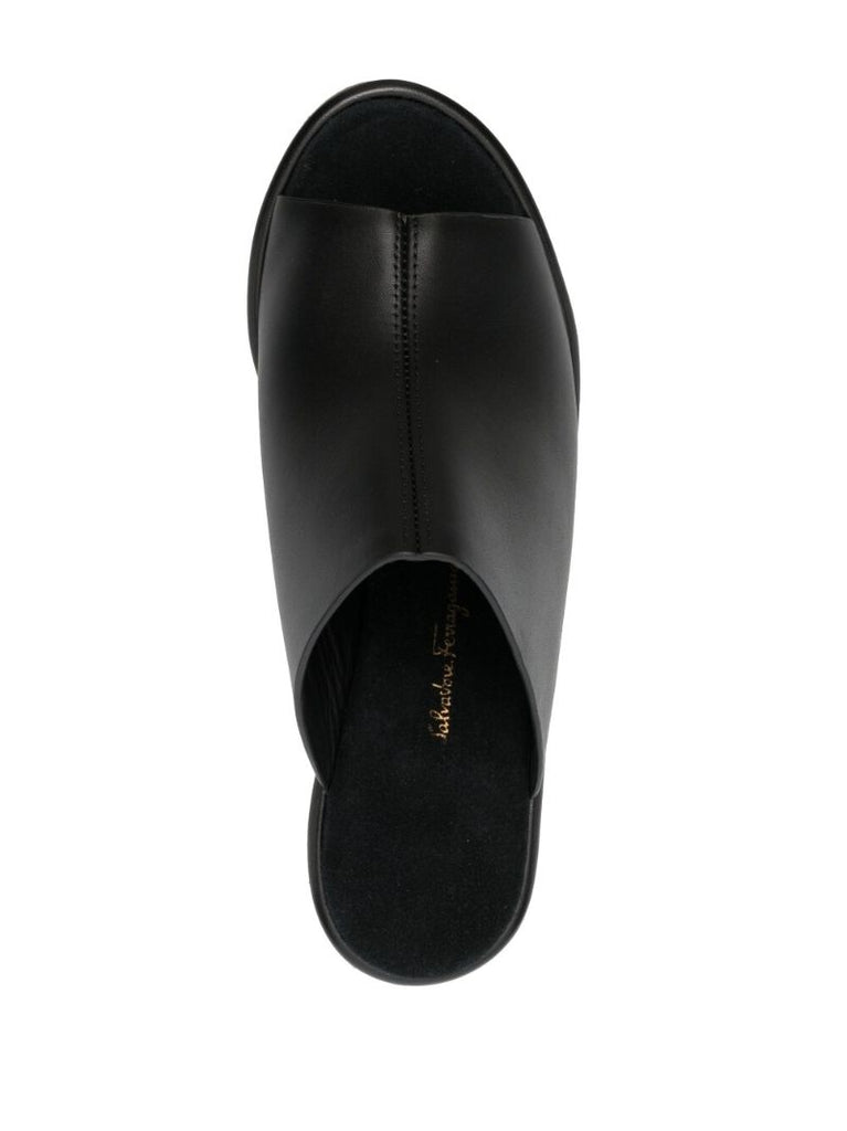Black Platform Open-toe Mules