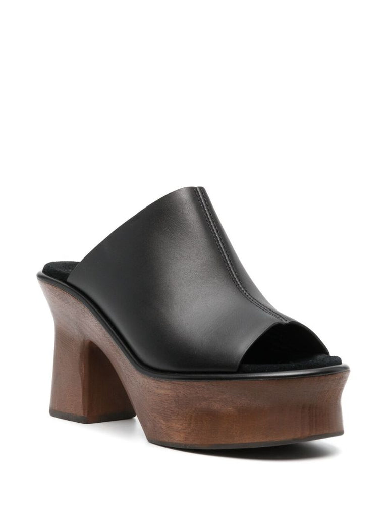 Black Platform Open-toe Mules
