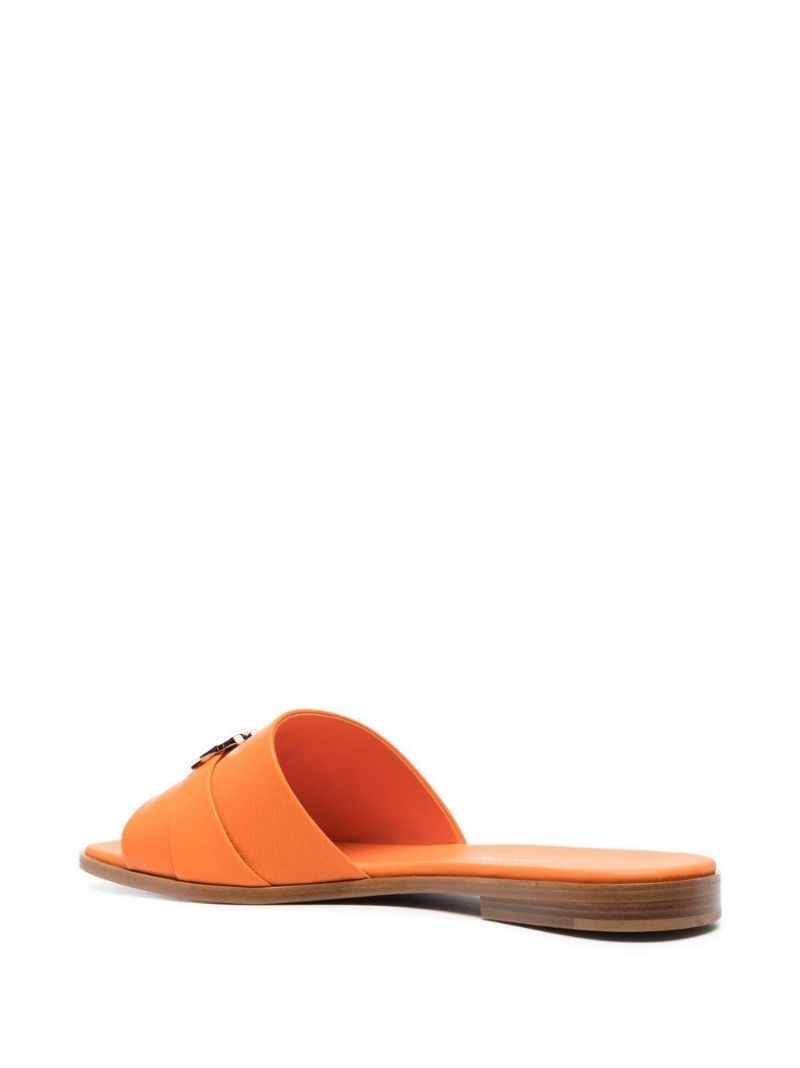 Orange Gancini Plaque Leather Slip-on Sandals