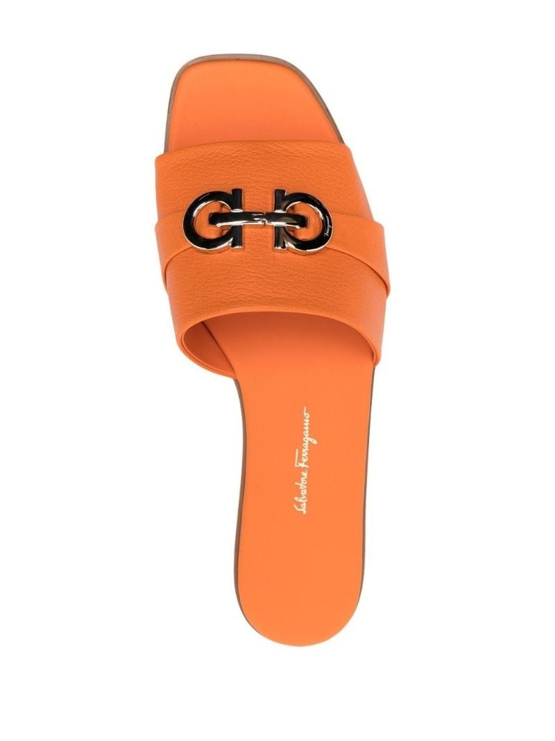 Orange Gancini Plaque Leather Slip-on Sandals