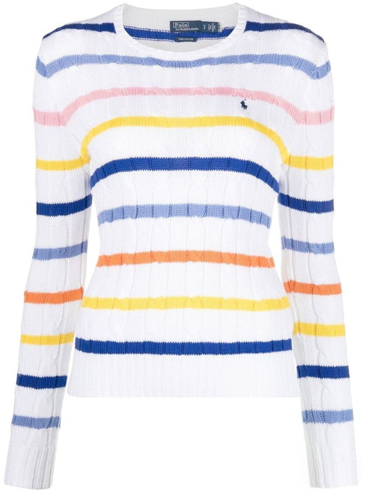 White Logo Embroidered Striped Jumper