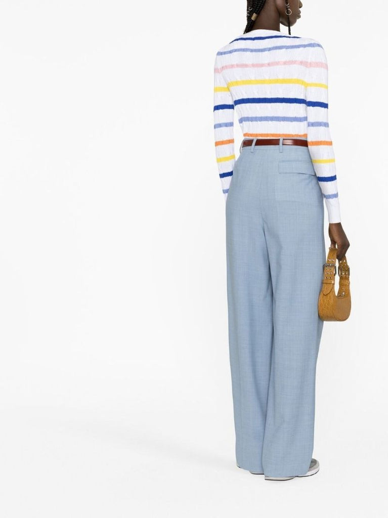 White Logo Embroidered Striped Jumper