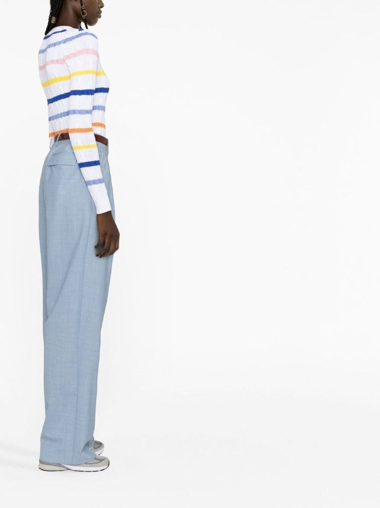 White Logo Embroidered Striped Jumper