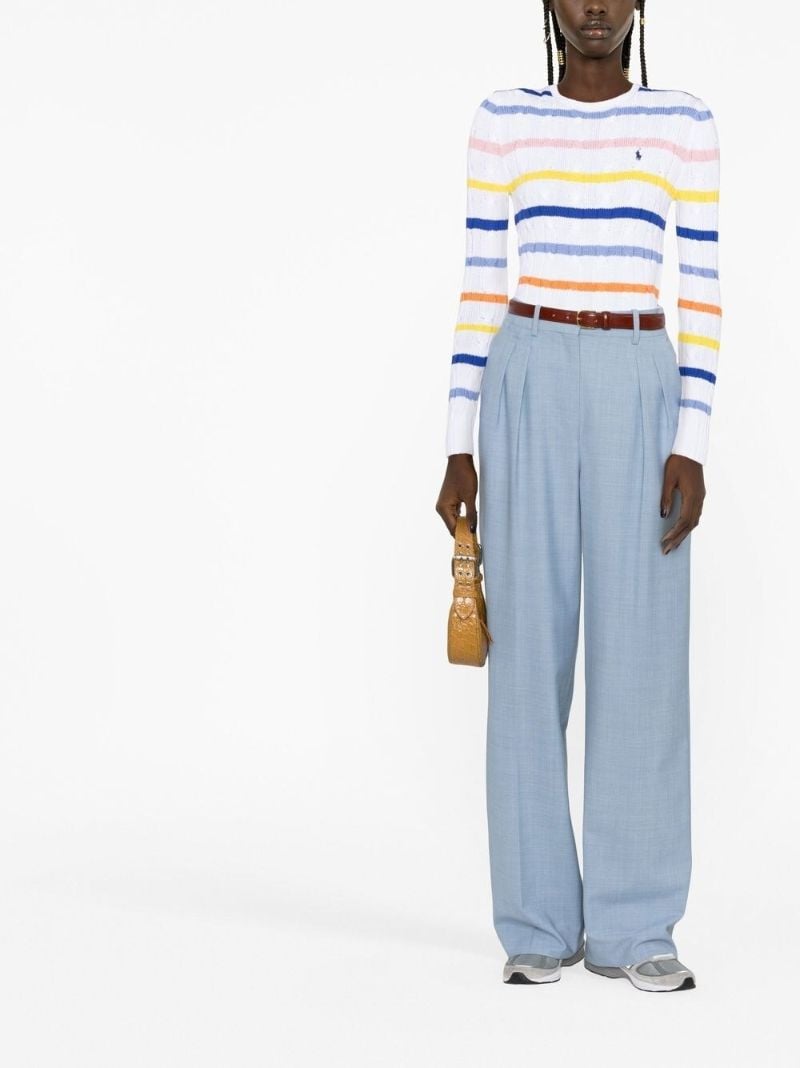 White Logo Embroidered Striped Jumper