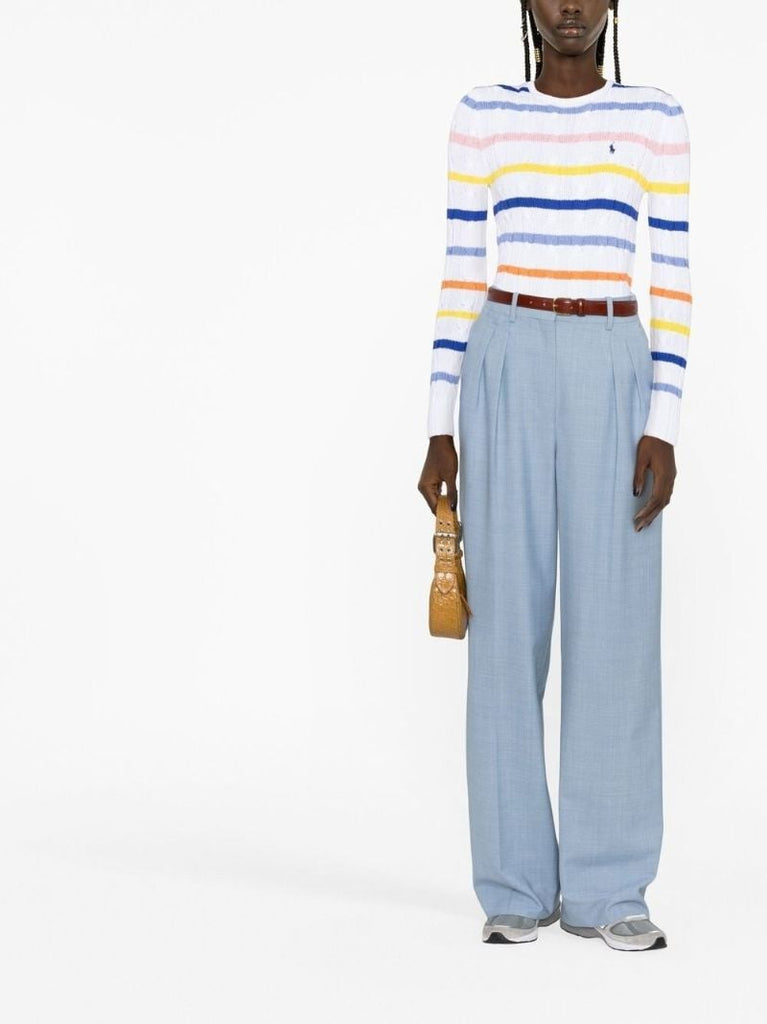 White Logo Embroidered Striped Jumper