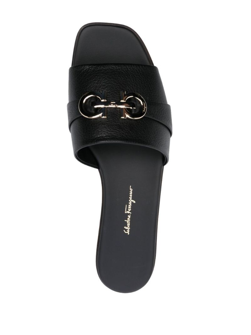 Black Gancini Plaque Leather Slip-on Sandals