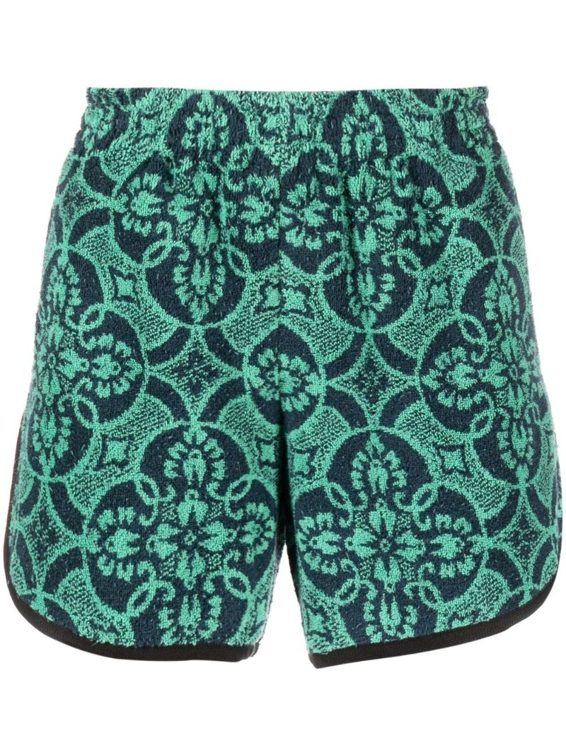 Green Patterned Jacquard Towels Track Shorts