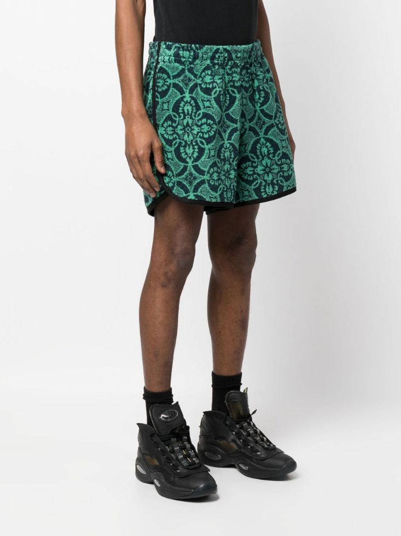 Green Patterned Jacquard Towels Track Shorts
