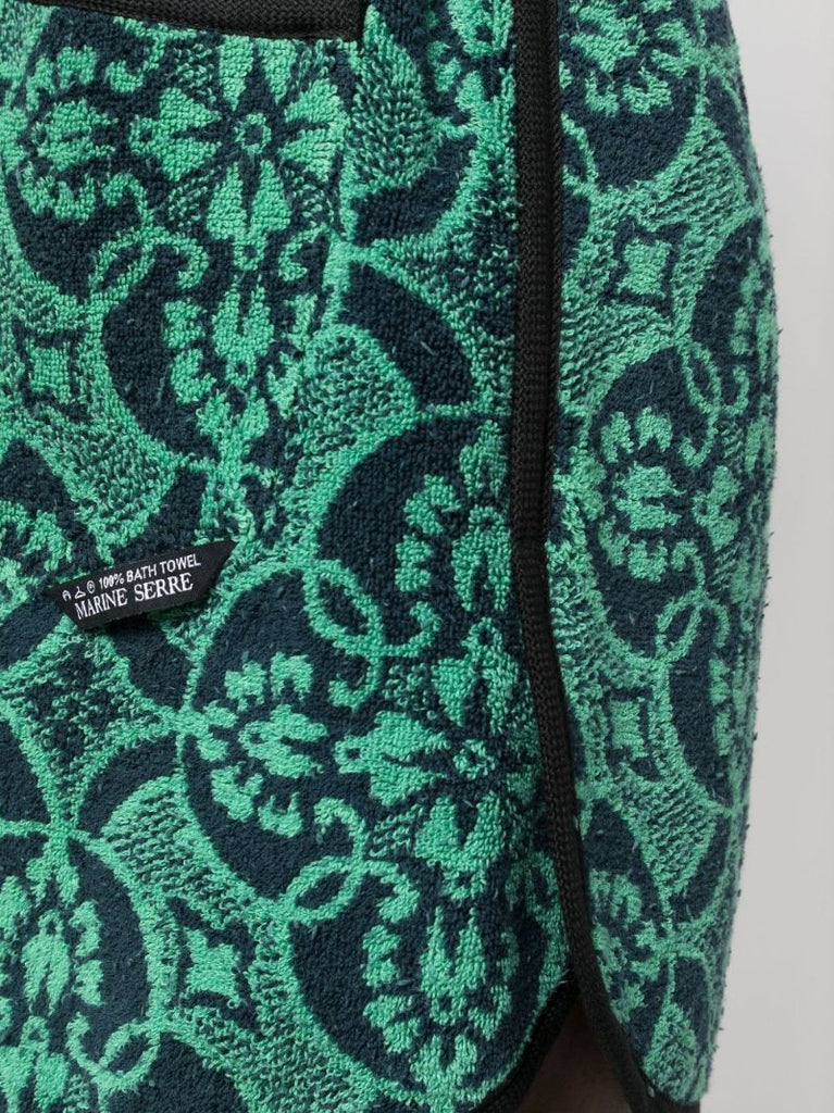 Green Patterned Jacquard Towels Track Shorts