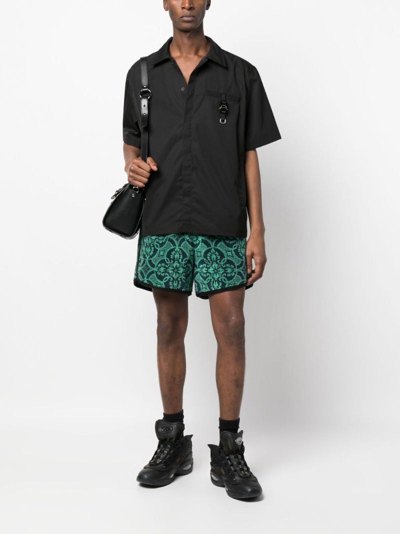 Green Patterned Jacquard Towels Track Shorts
