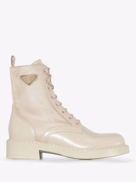 Neutral Chocolate Leather Combat Boots