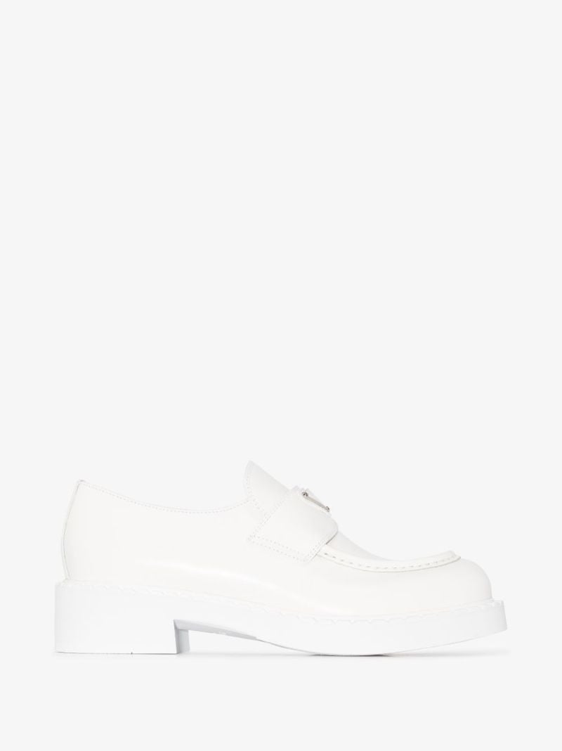 White 50 Logo Plaque Leather Loafers