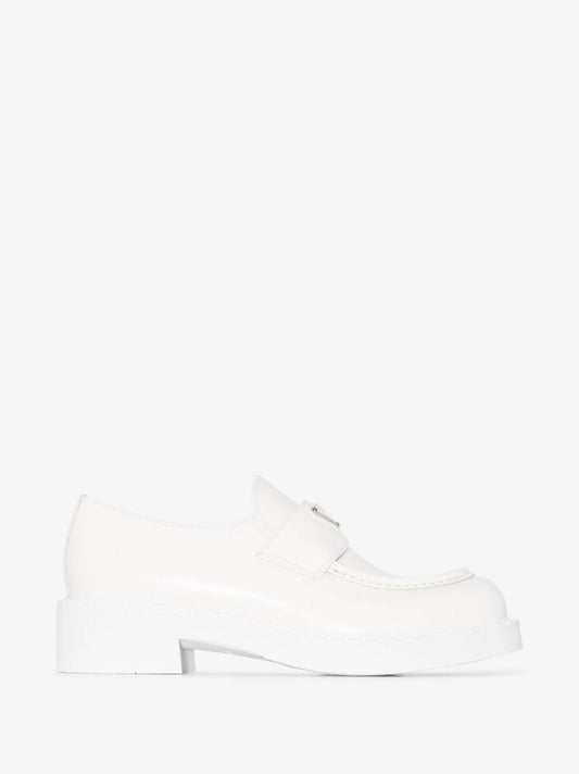 White 50 Logo Plaque Leather Loafers