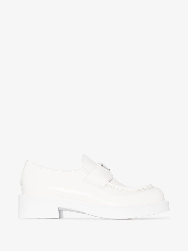 White 50 Logo Plaque Leather Loafers