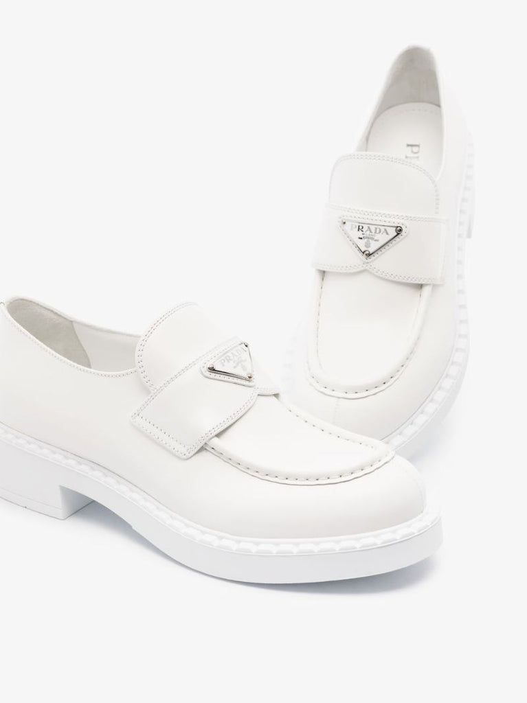 White 50 Logo Plaque Leather Loafers