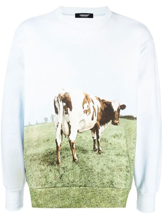Blue Photograph Print Cotton Sweatshirt