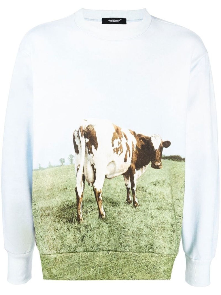 Blue Photograph Print Cotton Sweatshirt