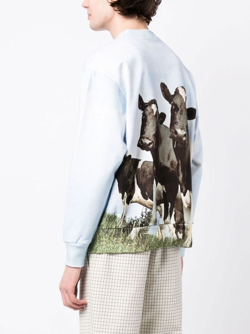 Blue Photograph Print Cotton Sweatshirt