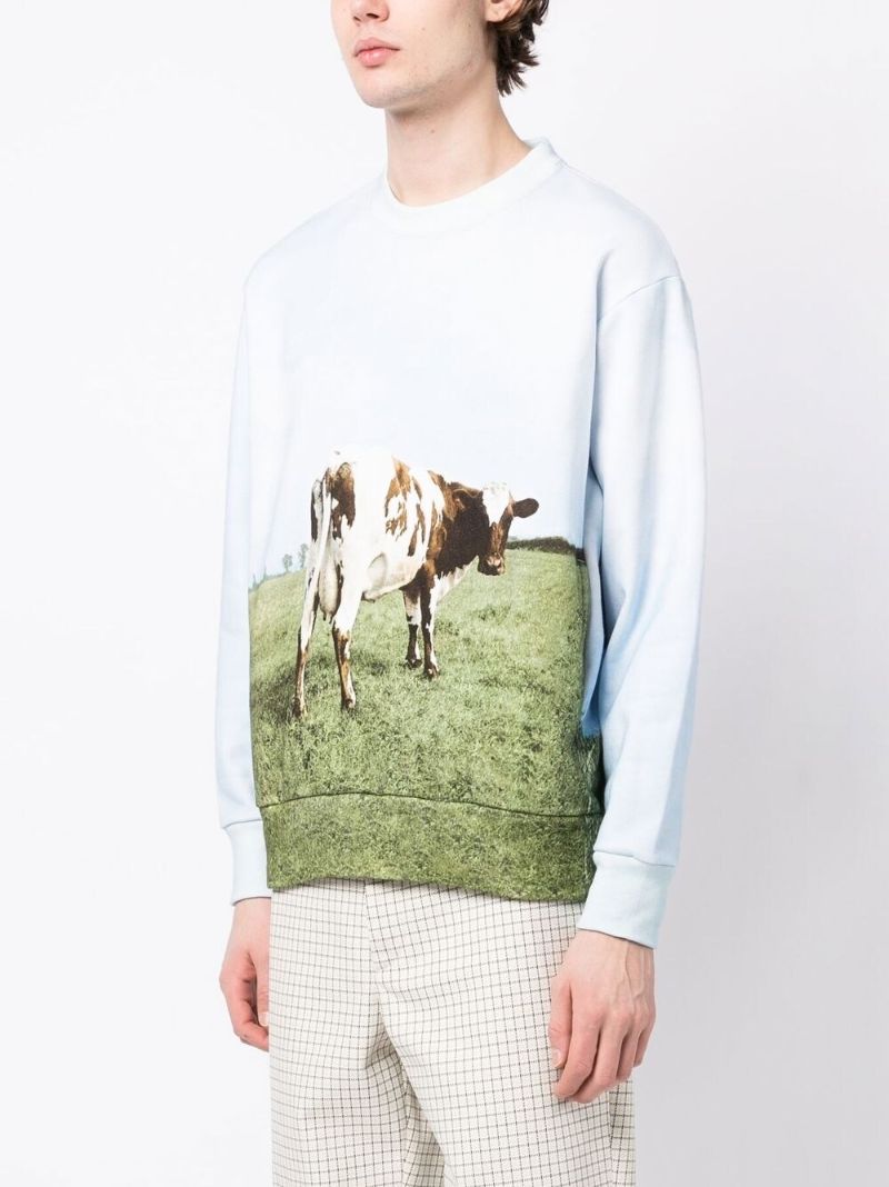Blue Photograph Print Cotton Sweatshirt