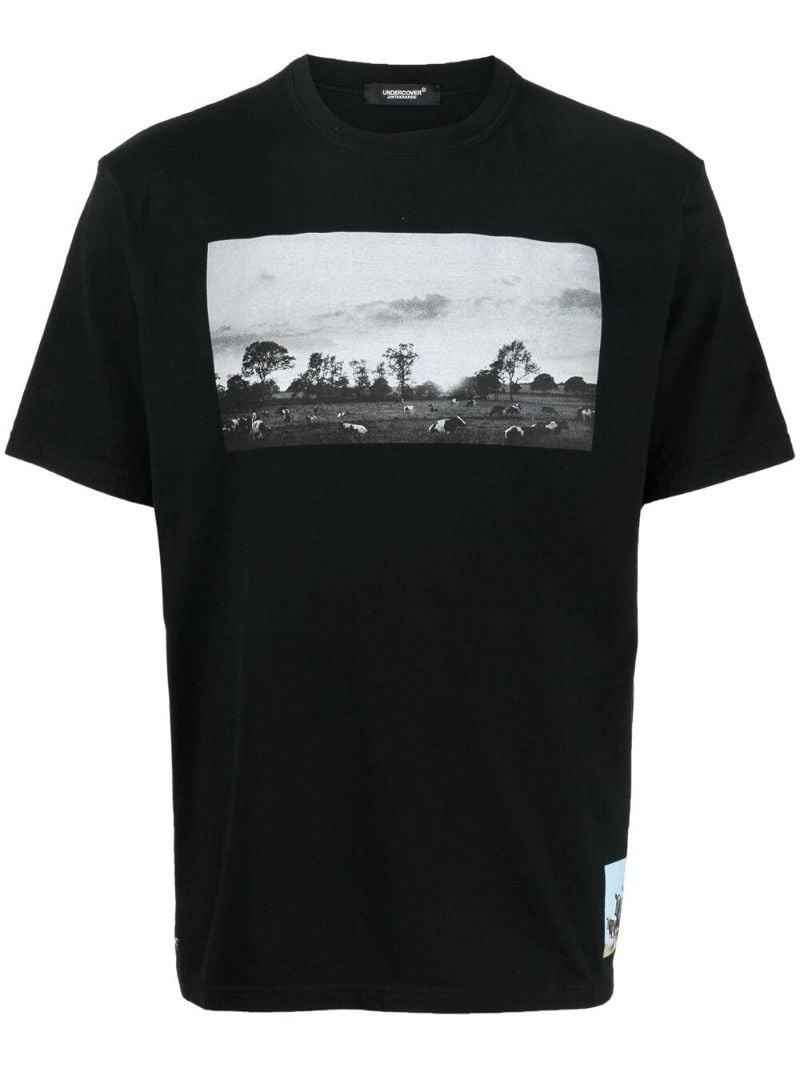 Black Cotton Photograph Print T-shirt