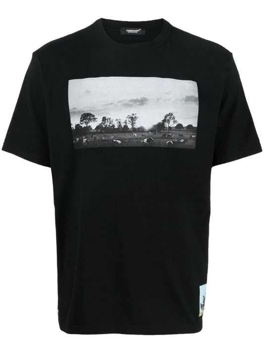 Black Cotton Photograph Print T-shirt