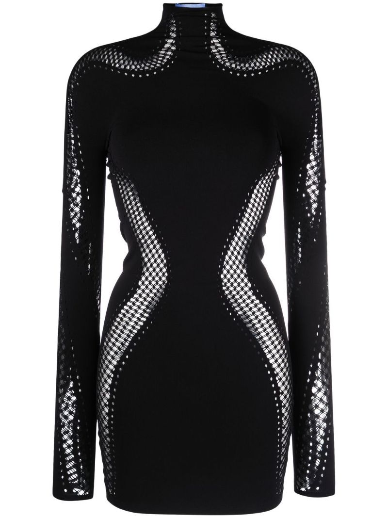 Black Mesh Panelled Mini Dress