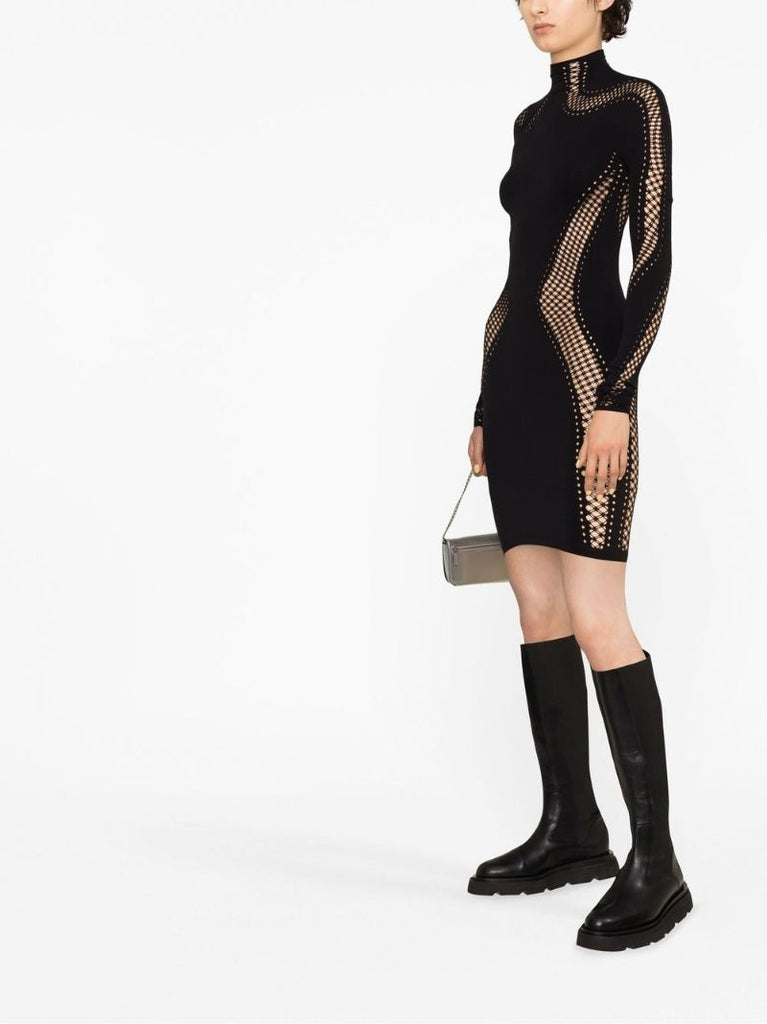 Black Mesh Panelled Mini Dress