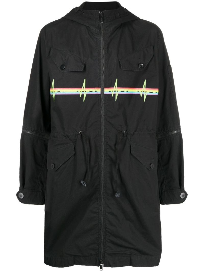 Black Graphic Print Hooded Parka