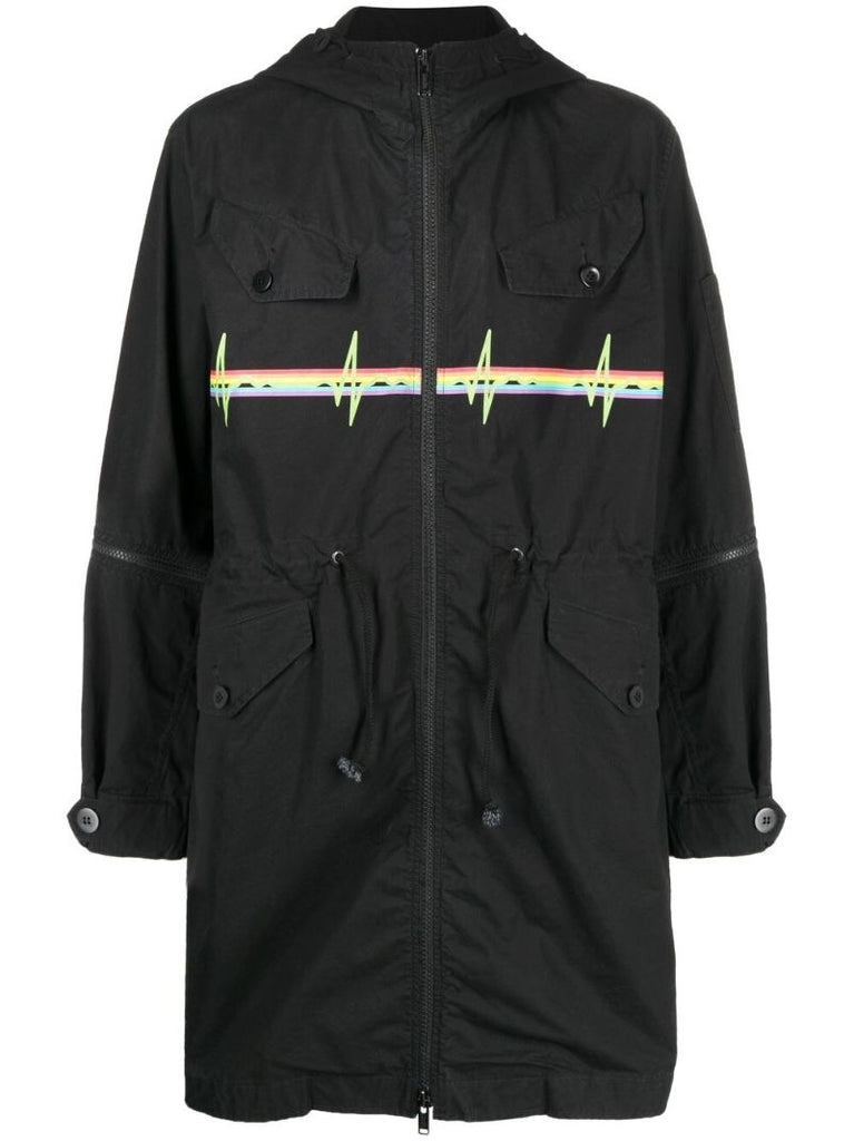 Black Graphic Print Hooded Parka