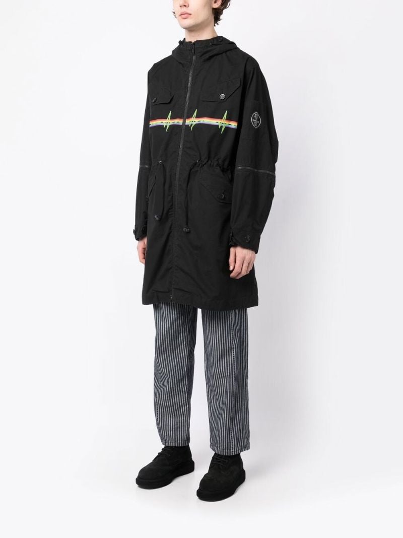 Black Graphic Print Hooded Parka